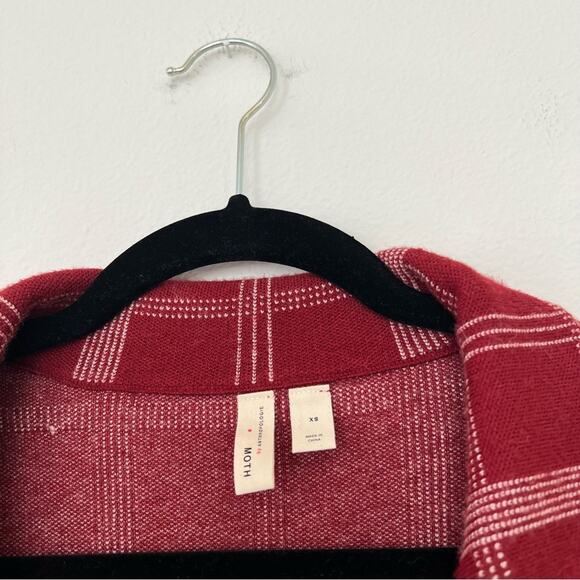 Anthropologie Moth Red Windowpane Plaid Knit Blazer Jacket - Picture 6 of 10